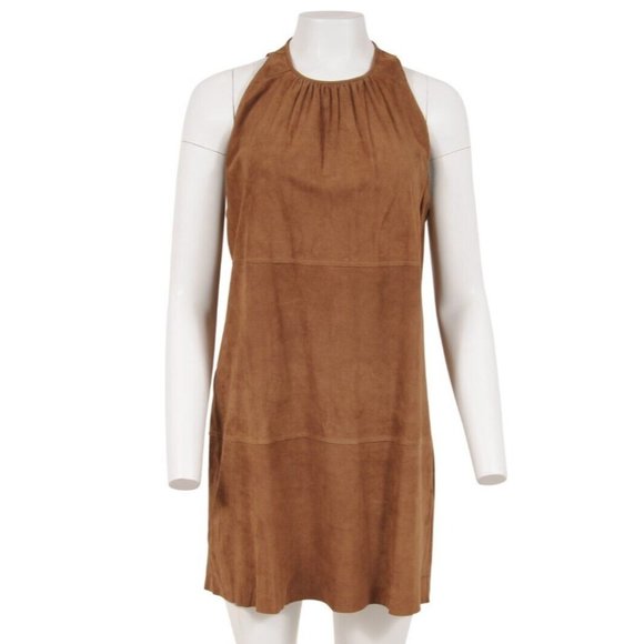 Eleventy Womens Mini Dress IT 46 Brown Suede Leather Sleeveless Round Neck